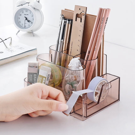 Transparent Acrylic Stationery Storage Box Creative Desk Organizer Plastic Compartment Pen Holder Office Accessories