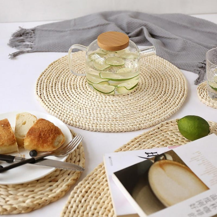 2 PCS Non-slip Natural Corn Woven Thickening Insulated Tea Mat Table Heat-resistant Casserole Mat, Oval placemat 30x45.5cm, Round Coaster 10cm, Round Placemat 22cm, Round Placemat 35cm