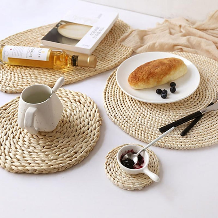 2 PCS Non-slip Natural Corn Woven Thickening Insulated Tea Mat Table Heat-resistant Casserole Mat, Oval placemat 30x45.5cm, Round Coaster 10cm, Round Placemat 22cm, Round Placemat 35cm