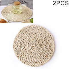 2 PCS Non-slip Natural Corn Woven Thickening Insulated Tea Mat Table Heat-resistant Casserole Mat, Oval placemat 30x45.5cm, Round Coaster 10cm, Round Placemat 22cm, Round Placemat 35cm