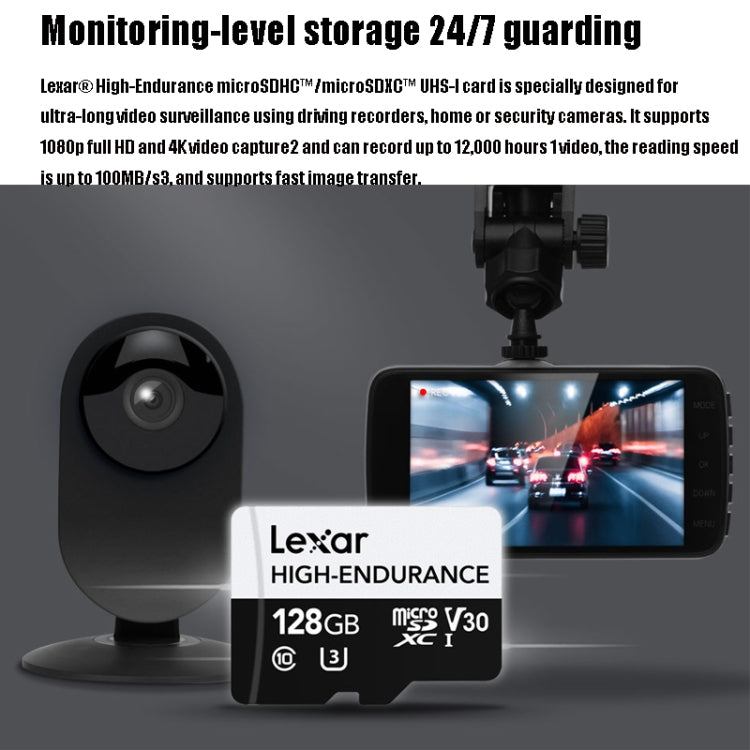 Lexar MicroSDHC 128GB High-endurance Driving Recorder Video Surveillance Camera TF Memory Card Video Card, 128GB