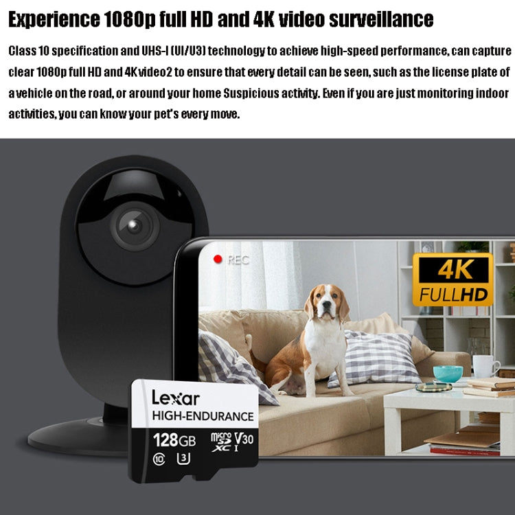 Lexar MicroSDHC 128GB High-endurance Driving Recorder Video Surveillance Camera TF Memory Card Video Card, 128GB