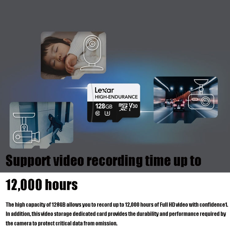 Lexar MicroSDHC 128GB High-endurance Driving Recorder Video Surveillance Camera TF Memory Card Video Card, 128GB