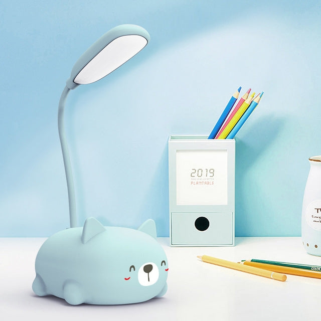 Cartoon Cat Design LED Eye Protection Reading Lamp USB Rechargeable Desk Lamp, Blue, White, Green, Pink