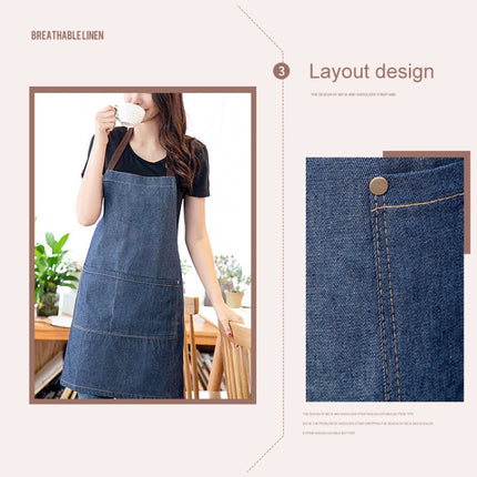 Sleeveless Denim Apron Halter Blue Denim Kitchen Overalls, 71x65cm