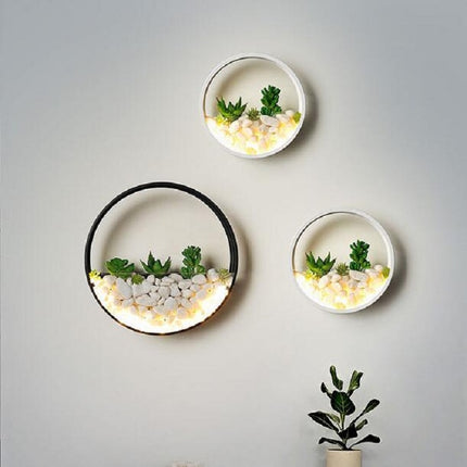 Living Room Background Wall Bedroom Bedside Round Succulent Garden Decorative Wall Lamp, 20 x 5 cm, 30 x 5 cm