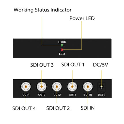 1 In 4 Out SD-SDI / HD-SDI / 3G-SDI Distribution Amplifier Video SDI Splitter, 1 In 4 Out