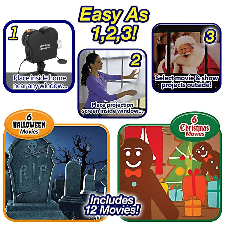 Christmas Halloween Laser Projector Mini Window Home Theater Projector, EU Plug