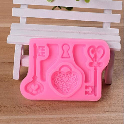 2 PCS Food Love Lock Key Fondant Silicone Mold DIY Baking Cake Decoration Tool, Food Love Lock Key Shape