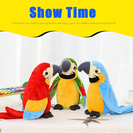 Plush Toy Parrots Recording Talking Parrots Will Twist the Fan Wings Children Toys, Height 18cm