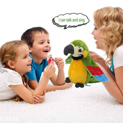 Plush Toy Parrots Recording Talking Parrots Will Twist the Fan Wings Children Toys, Height 18cm