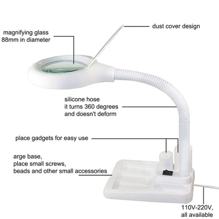 White LED Desk Lamp Desktop Magnifying Glass Work Lamp, US Plug, EU Plug, GB Plug