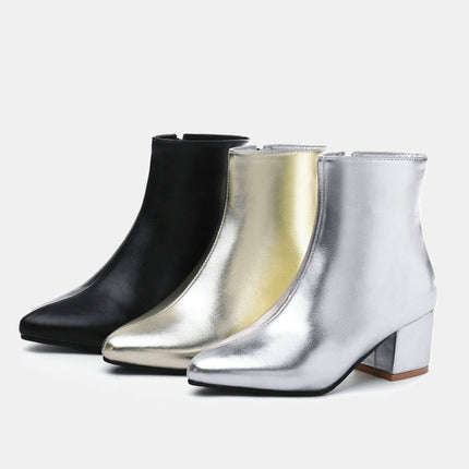 Autumn  Winter Glitter Square Heel Pointed Low-Top Women Boots, 32, 33, 34, 35, 36, 37, 38, 39