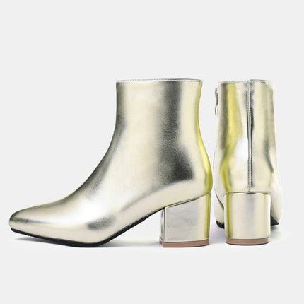 Autumn  Winter Glitter Square Heel Pointed Low-Top Women Boots, 40, 41, 42, 43, 44, 45