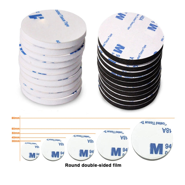 Round EVA Foam Double-sided Adhesive Strong High-viscosity Sponge Sticker, 200 PCS 20x1.5mm, 200 PCS 25x1.5mm, 150 PCS 30x1.5mm, 100 PCS 40x1.5mm, 72 PCS 50x1.5mm, 48 PCS 60x1.5mm, 24 PCS 80x1.5mm