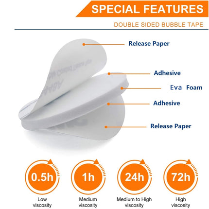 Round EVA Foam Double-sided Adhesive Strong High-viscosity Sponge Sticker, 200 PCS 20x1.5mm, 200 PCS 25x1.5mm, 150 PCS 30x1.5mm, 100 PCS 40x1.5mm, 72 PCS 50x1.5mm, 48 PCS 60x1.5mm, 24 PCS 80x1.5mm