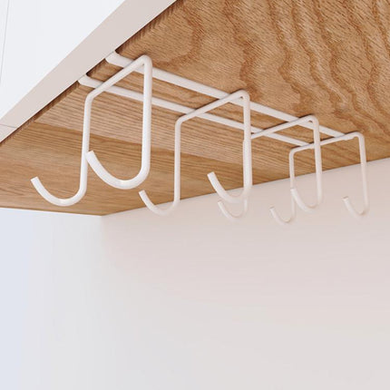 Hanging Nail-free Partition Cup Holder Creative Kitchen Supplies Storage Rack, 8 Hooks, 6 Hooks