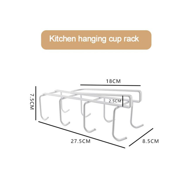 Hanging Nail-free Partition Cup Holder Creative Kitchen Supplies Storage Rack, 8 Hooks, 6 Hooks