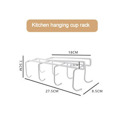 Hanging Nail-free Partition Cup Holder Creative Kitchen Supplies Storage Rack, 8 Hooks, 6 Hooks