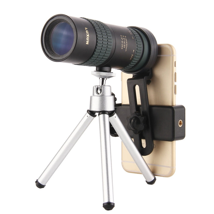 Telescopio monocilíndrico de visión nocturna LUXUN 8-24X30 Shimmer con pinza para teléfono y trípode, con pinza para teléfono y trípode