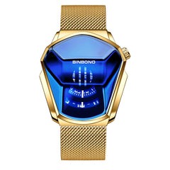 BINBOND Locomotive Concept Watch Men Live Black Technology Watch, Gold Net Belt Full Gold Blue Face, Gold Net Belt Full Gold Gold Face, Black Net Belt Black Steel Blue Face, Black Net Belt Black Steel White Face, White Net Belt White Steel Blue Face���...