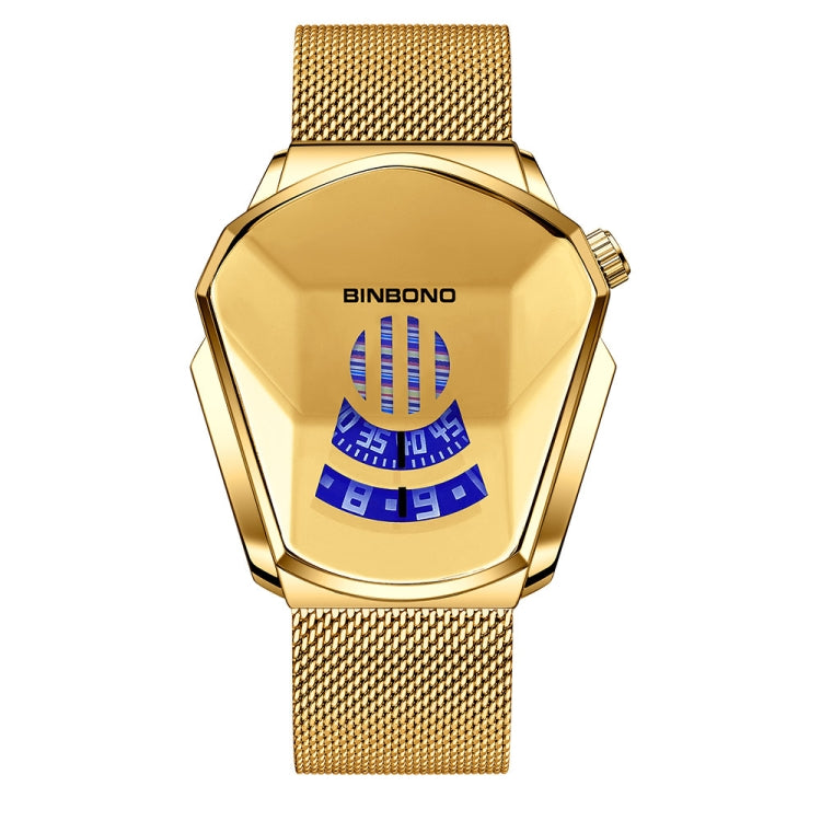 BINBOND Locomotive Concept Watch Men Live Black Technology Watch, Gold Net Belt Full Gold Blue Face, Gold Net Belt Full Gold Gold Face, Black Net Belt Black Steel Blue Face, Black Net Belt Black Steel White Face, White Net Belt White Steel Blue Face���...