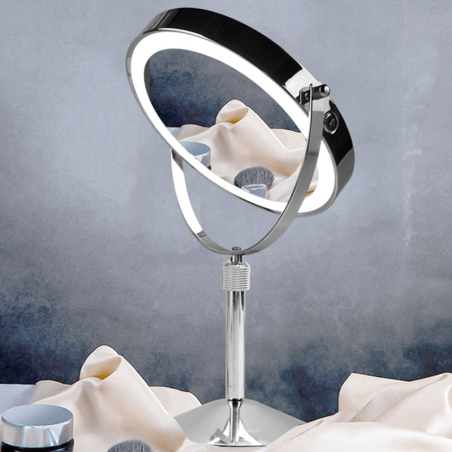 Desktop Double-SidedRound LED Luminous Makeup Mirror Liftable Magnifying Mirror