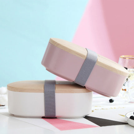 Oval Simple Lunch Box Wooden Sushi Sealed Leak-proof Lunch Box with Cutlery, Single-layer