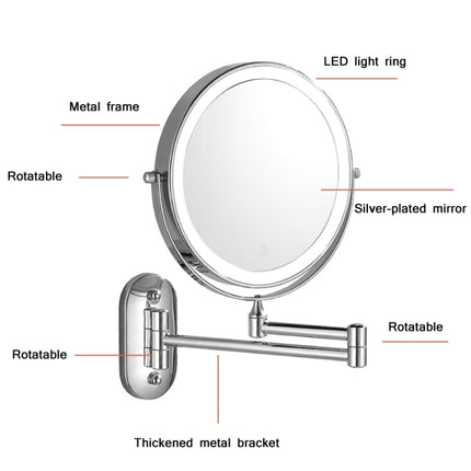 8 Inch Wall-Mounted Double-Sided Makeup Mirror LED Three-Tone Light Bathroom Mirror White Light