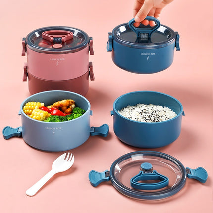 Round Portable Insulation Partitioned Lunch Box Student Office Workers Heated Microwave Oven Bento Box, Single Layer