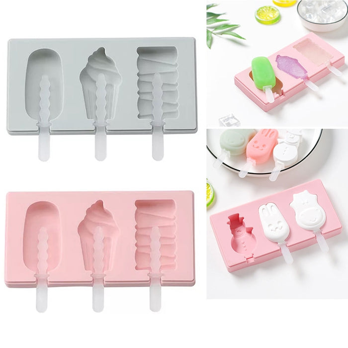 Silicone Cartoon Homemade Handmade DIY Ice Cream Popsicle Mould with Lid, Color Random Delivery, Fruit Woodpecker, Ice Cream, Snowman Hippo Bunny