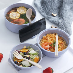 6 in 1 Student Instant Noodle Bowl Bamboo Fiber Canteen Cutlery Set, Beige, Black, Pink, Blue