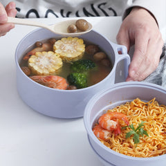 6 in 1 Student Instant Noodle Bowl Bamboo Fiber Canteen Cutlery Set, Beige, Black, Pink, Blue