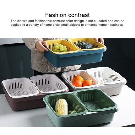 Double-layer Classification Square Drain Basket Kitchen Household Plastic Fruit and Vegetable Basket