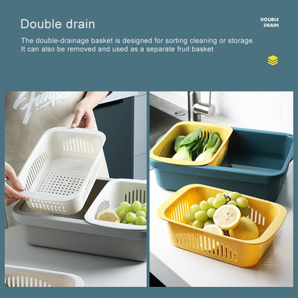 Double-layer Classification Square Drain Basket Kitchen Household Plastic Fruit and Vegetable Basket