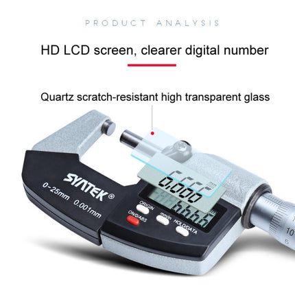 Digital Display Outer Diameter Micrometer 0.001mm High Precision Electronic Spiral Micrometer Thickness Gauge, 0-25mm, 25-50mm, 50-75mm, 75-100mm