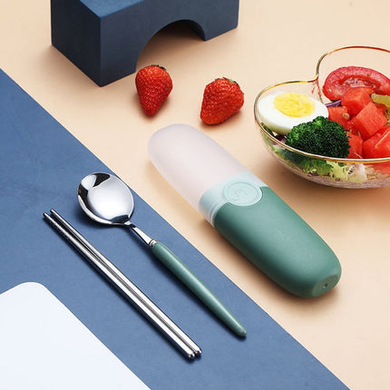 2 in 1 Simple Child Student Travel Portable 304 Stainless Steel Spoon Chopsticks Cutlery Set