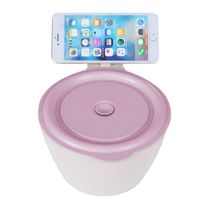 Wheat Fiber Instant Noodle Bowl Creative and Convenient Sealed Lunch Box with Mobile Phone Holder, Pink, Blue, Green