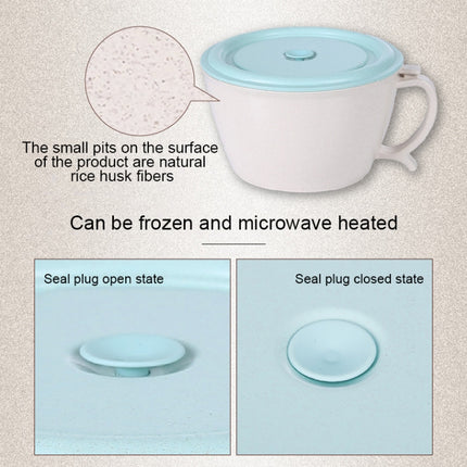 Wheat Fiber Instant Noodle Bowl Creative and Convenient Sealed Lunch Box with Mobile Phone Holder, Pink, Blue, Green
