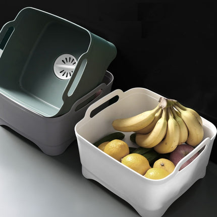 2 PCS Multifunctional Mobile Sink Kitchen Plastic Vegetable Washing Basket Fruit And Vegetable Storage Drain Basket, Pink, Purple, Green, Blue, White, Dark Gray, Dark Green