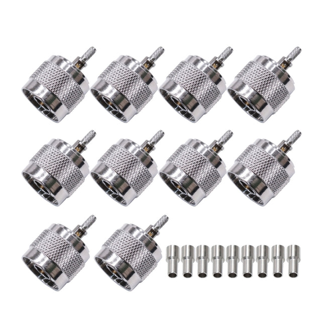 N Type Plug Connector Low Loss RF Coaxial Connector, 10pcs NJ-1.5 For RG316/RG174/LMR, 10pcs NJ-3 For RG58/RG402/LMR195, 10pcs NJ-4 For LMR240, 10pcs NJ-5 For LMR300/5D-FB, 10pcs NJ-7 For LMR400