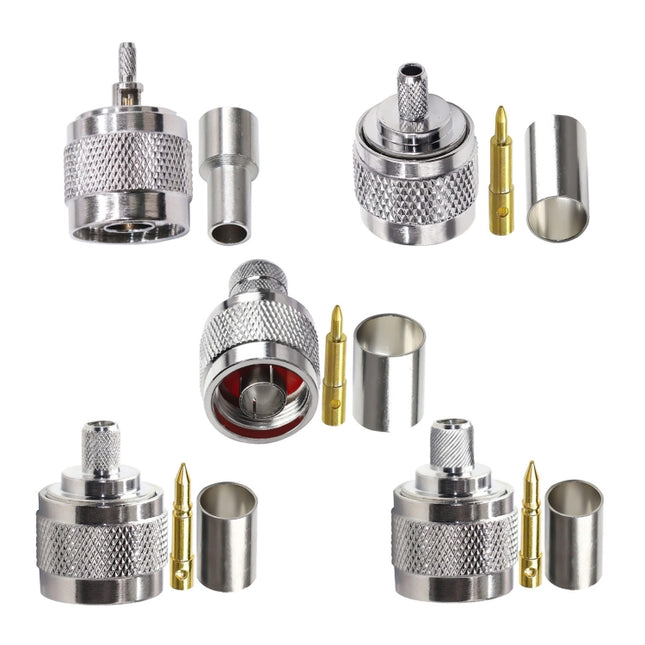N Type Plug Connector Low Loss RF Coaxial Connector, 10pcs NJ-1.5 For RG316/RG174/LMR, 10pcs NJ-3 For RG58/RG402/LMR195, 10pcs NJ-4 For LMR240, 10pcs NJ-5 For LMR300/5D-FB, 10pcs NJ-7 For LMR400