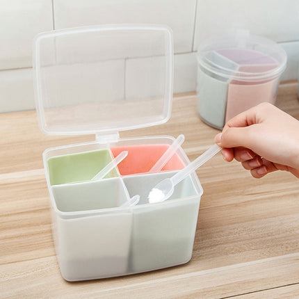 Household Kitchen Split Combined Fresh Box Three Grid Spice Box with Spoon, Round