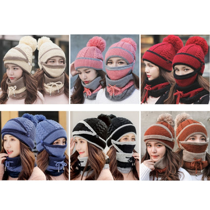 3 In 1 Female Winter Two-color Warm Woolen Cap Mask and Scarf, Free Size