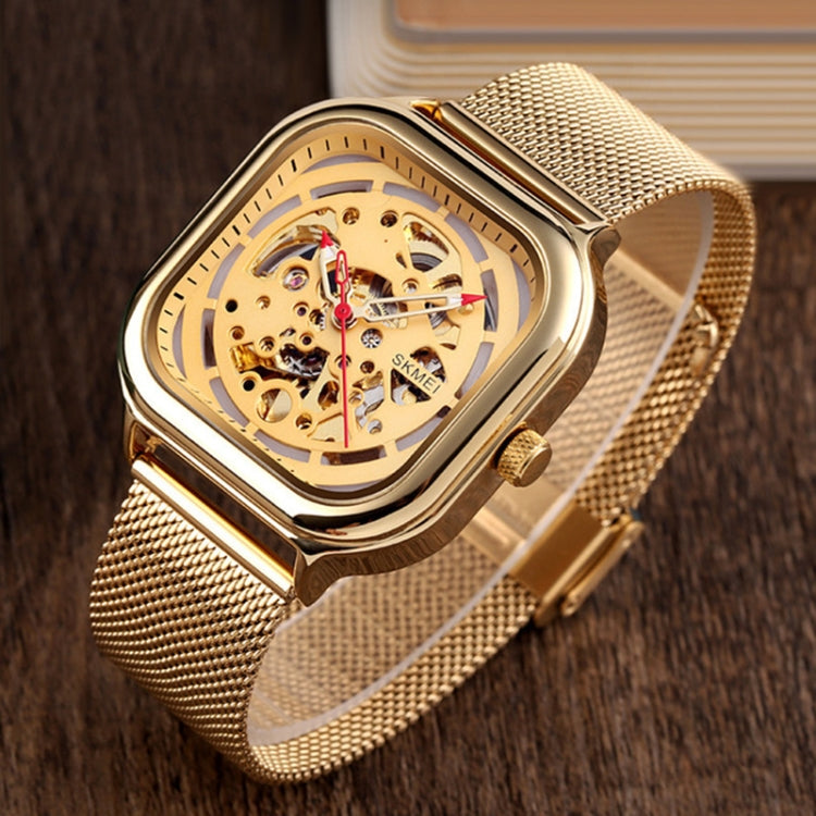 SKMEI 9184 Men Automatic Mechanical Watch Mesh with Hollow Square Tourbillon Student Watch, Black, Gold, Rose Gold