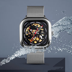 SKMEI 9184 Men Automatic Mechanical Watch Mesh with Hollow Square Tourbillon Student Watch, Black, Gold, Rose Gold