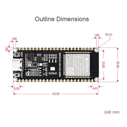 Waveshare ESP32-S3 Microcontroller 2.4GHz Wi-Fi Development Board ESP32-S3-WROOM-1-N8R8 Module, 24263, 24363