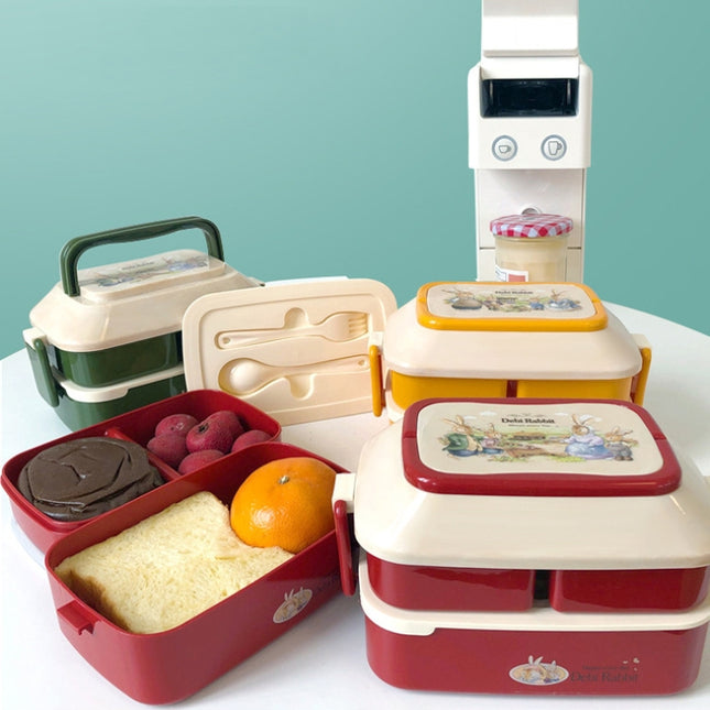 Cute Rabbit Double Layer Plastic Lunch Box Large Capacity Portable Lunch Box, Style:, Small Red, Small Green, Small Yellow, Large Red, Large Green, Large Yellow