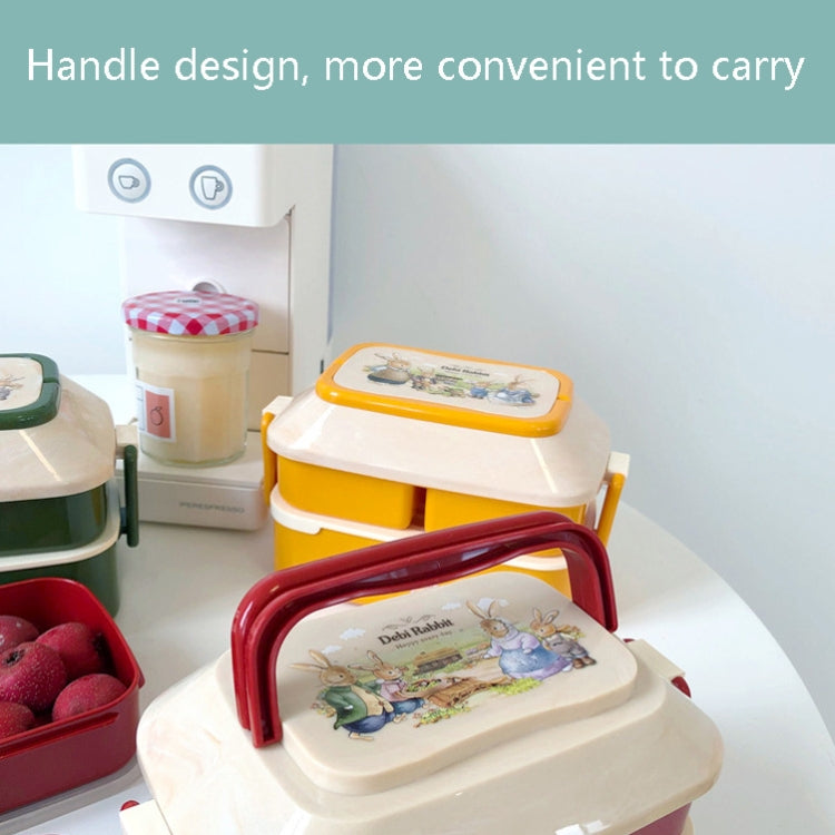 Cute Rabbit Double Layer Plastic Lunch Box Large Capacity Portable Lunch Box, Style:, Small Red, Small Green, Small Yellow, Large Red, Large Green, Large Yellow
