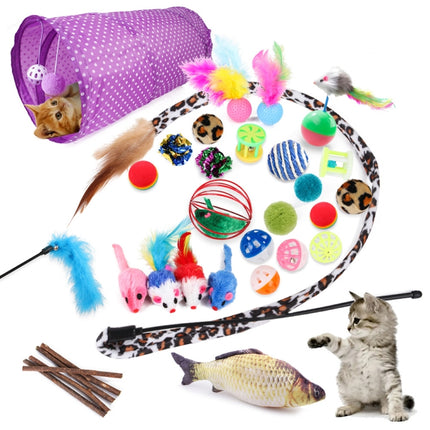 Pet Cat Toy Feather Mouse Funny Cat Channel Sisal Ball Molar Toys, 28 in 1 Cat Toy